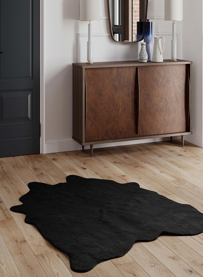 NativeSkins Faux Cowhide Rug - Midnight Black (Large) | 4.6ft x 6.6ft | Triple-Layer Support | Ultra-Soft Pile | Hand-Cut, Faux Suede No-Slip Backing | Western Rug | Cow Hide Animal Print - Image 1